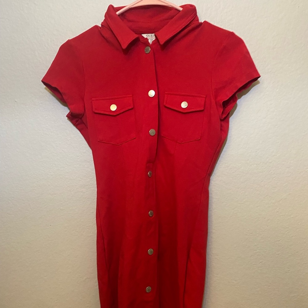 RED GUESS DRESS WITH BUTTON - SIZE S